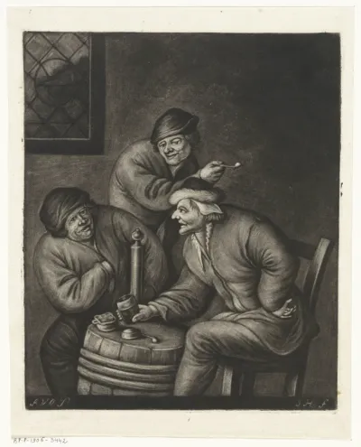 Drie mannen rond een ton