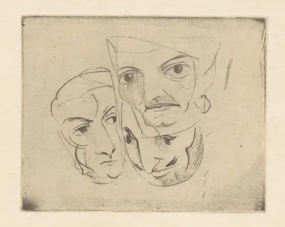 Drie maskerachtige gezichten
