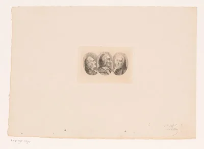 Drie medaillons met de portretten van Alexis Piron, Charles Collé en Charles-Francois Pannard