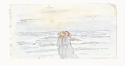 Drie meisjes, bij de zee