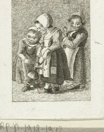 Drie meisjes met poppen