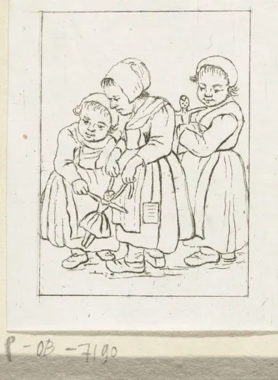 Drie meisjes met poppen