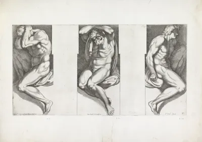 Drie naakte mannelijke figuren