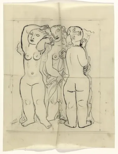Drie naakte staande vrouwen