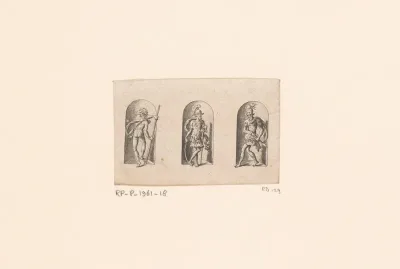 Drie nissen met figuren waaronder Saturnus en Mars