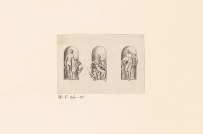 Drie nissen met Flora met een sater, Venus met Amor en een nimf