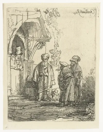 Drie oosterse figuren (Jacob en Laban?)