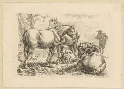 Drie paarden een geit
