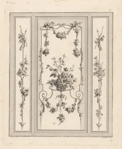 Drie panelen met bloemen en mand