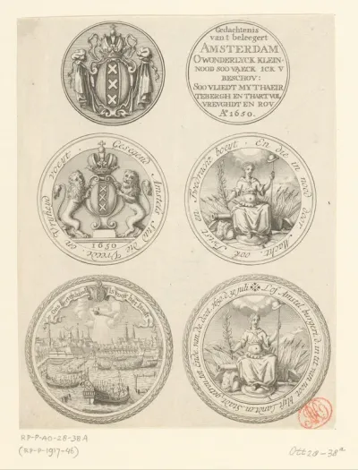 Drie penningen op het beleg van Amsterdam door Willem II, 1650
