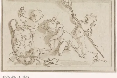 Drie putti bij een vaas