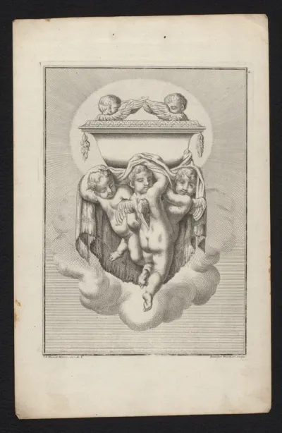 Drie putti dragen een vaas