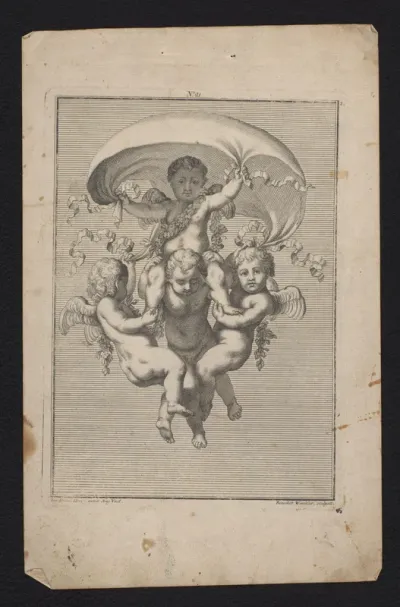 Drie putti dragen een vierde putto