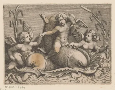 Drie putti met dolfijnen