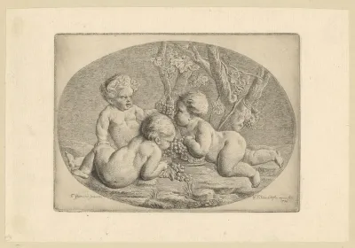 Drie putti met druiventrossen