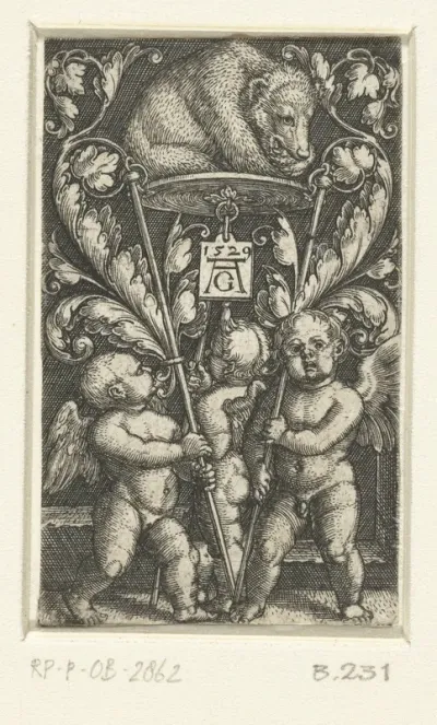 Drie putti met een beer