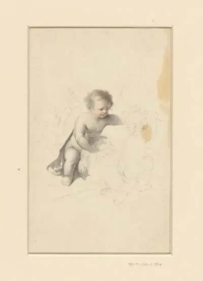 Drie putti met een fakkel, adelaar en boog