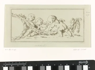 Drie putti met een guirlande