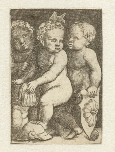 Drie putti met wapenrusting