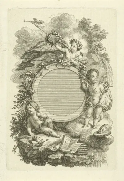 Drie putti rond een medaillon