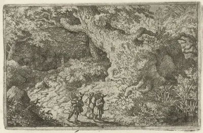 Drie reizigers in een bos