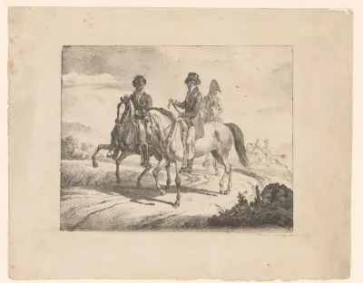 Drie ruiters in een landschap