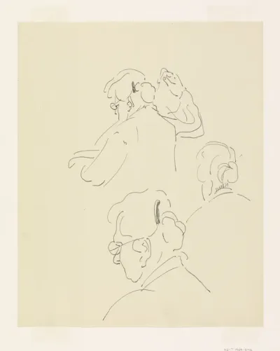 Drie schetsen van de echtgenote van Carel Adolph Lion Cachet, handwerkend