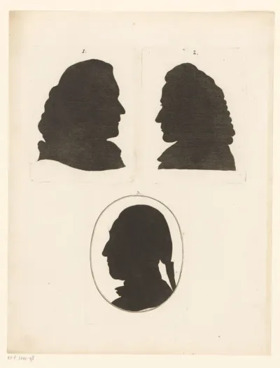 Drie silhouetportretten van onbekende mannen