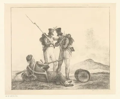 Drie soldaten op het slagveld