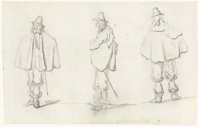 Drie studies van een man met een cape