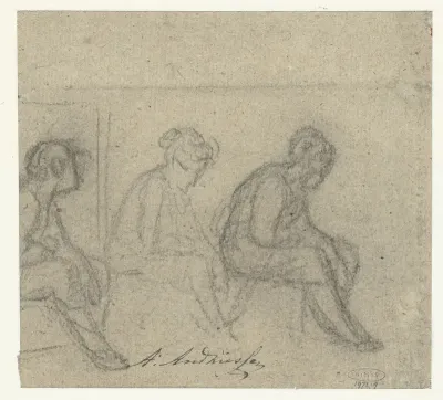 Drie studies van een zittende vrouw
