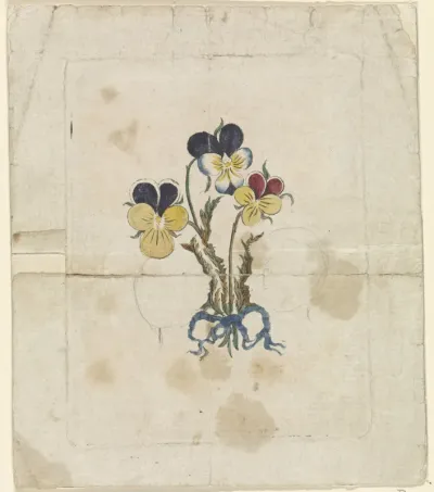 Drie viooltjes met silhouetportretten van Willem V, prins van Oranje-Nassau, Wilhelmina van Pruisen en Frederik Willem II, koning van Pruisen