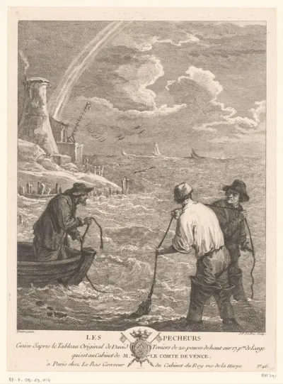 Drie vissers aan de kust