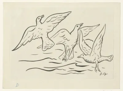Drie vogels in de lucht boven zee