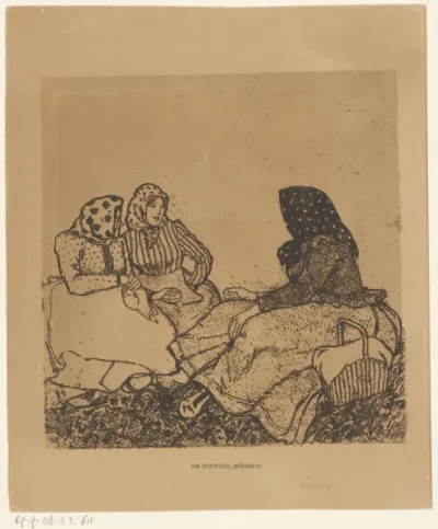 Drie vrouwen in het gras
