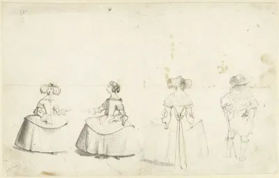 Drie vrouwen in Spaanse kledij, en een man