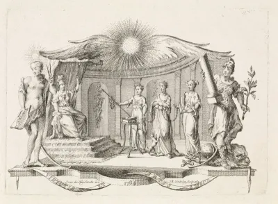 Drie vrouwen met attributen voor Minerva