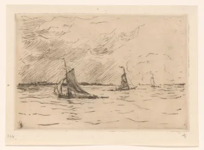 Drie zeilboten op de Maas