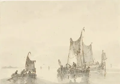 Drie zeilschepen op het water