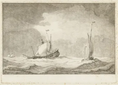 Drie zeilschepen op zee