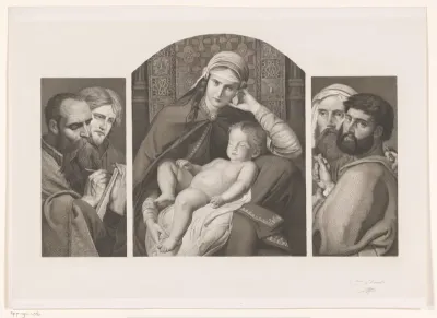 Drieluik: Maria met Christus op schoot, en twee groepen van twee apostelen