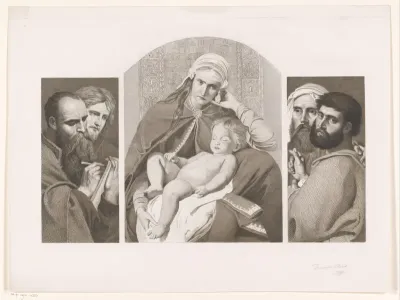 Drieluik: Maria met Christus op schoot, links en rechts elk twee apostelen