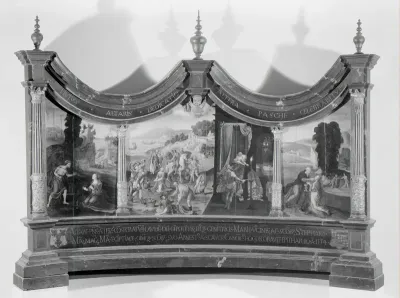 Drieluik met de steniging van Stephanus en de legende van het vinden van zijn graf