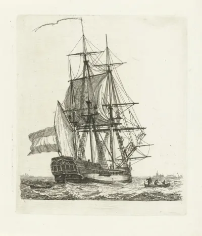 Driemaster met twee figuren in de touwen