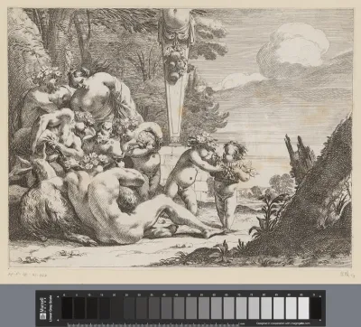 Drinkende bacchanten bij Priapus