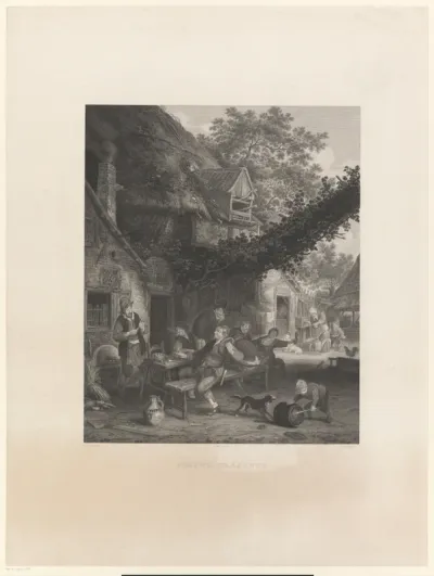 Drinkende boeren voor een herberg