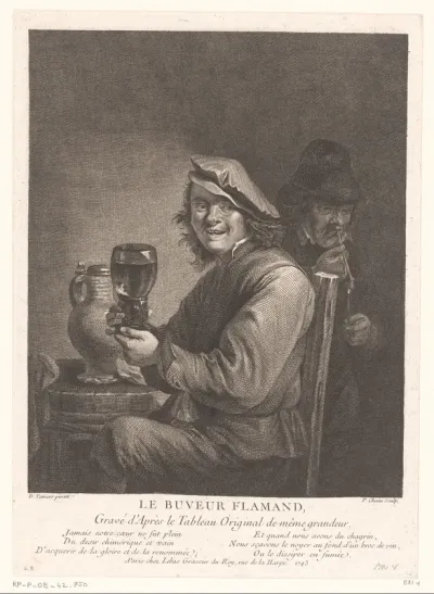 Drinkende jongeman met roemer op een stoel