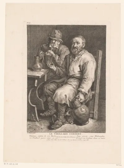 Drinkende man op een stoel in een herberginterieur