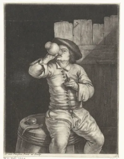 Drinkende man op een ton