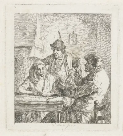 Drinkende man, vrouw en violist